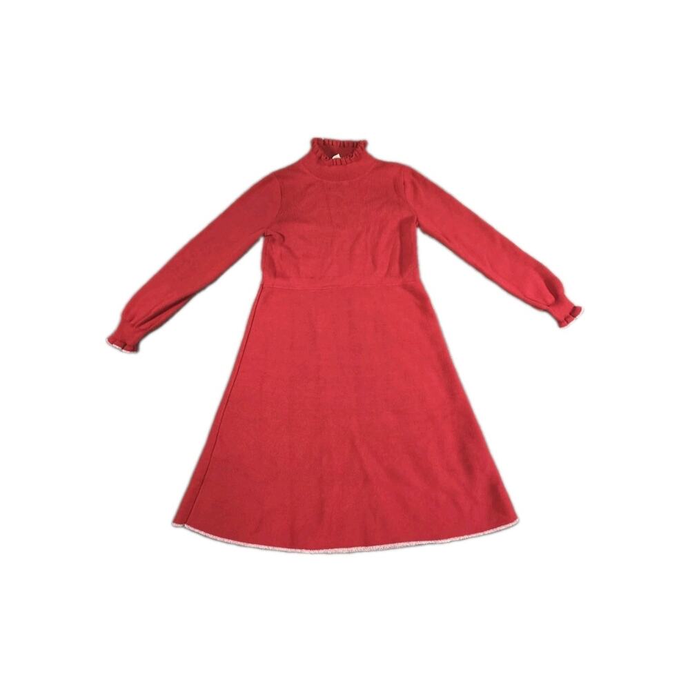 Crewcuts Dress Girls Size 10 Red Cotton Polyamide Long Sleeve High Neck C5
